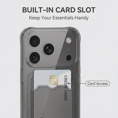 Transparent Silicone Card Slot Case - Protective iPhone Cover with Built-In Wallet Holder for iPhone 6-17 Series