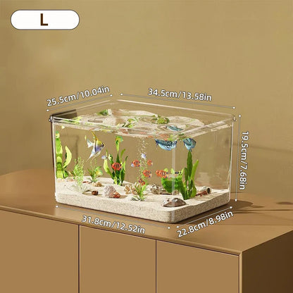 Transparent Desktop Aquarium Fish Tank - Creative Rectangular Home & Office Decor Tank for Small Fish