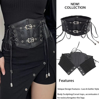 Retro Gothic Corset Belt - Elastic Lace Pin Buckle Waist Cummerbund for Women Dresses & Shirts