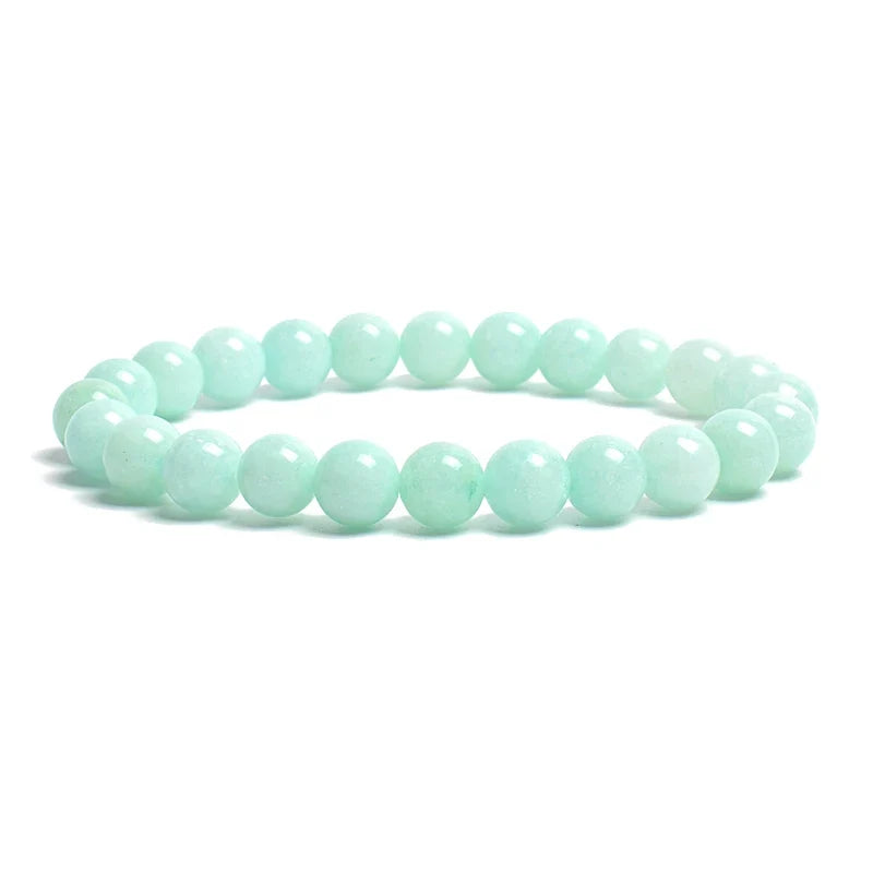 Natural Stone Bead Bracelet - Amethyst Crystal Quartz Aquamarine Jade Agate Elastic Bangle Jewelry for Women & Men