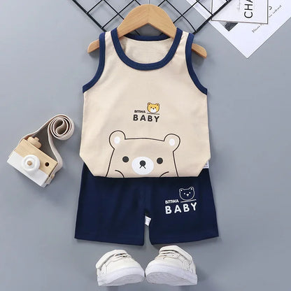 Children's Summer Clothing Set – Cotton T-shirt, Tank Top & Shorts, Boys & Girls Vest Suit