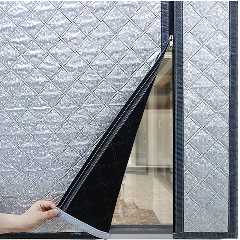 Double-Layer Cotton Curtain with Side Zipper – Thickened Windproof Thermal Insulated Home Curtain, Customizable