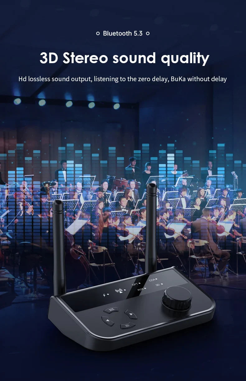 3D Stereo Bluetooth 5.3 Audio Receiver | Optical, Coaxial, 3.5mm AUX Output Wireless Adapter for Car and Speakers