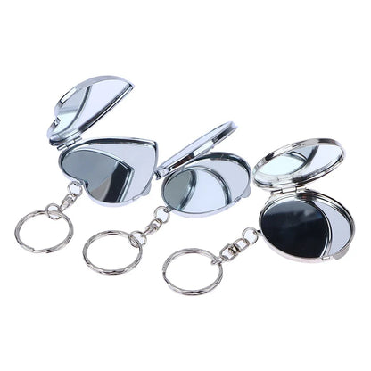 Double-Sided Folding Makeup Mirror - Round, Heart, Oval & Square Metal Keychain Cosmetic Mirror
