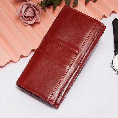 Women’s Genuine Leather Clutch Wallet – RFID Blocking Phone Purse with Zipper Pocket & Card Holder