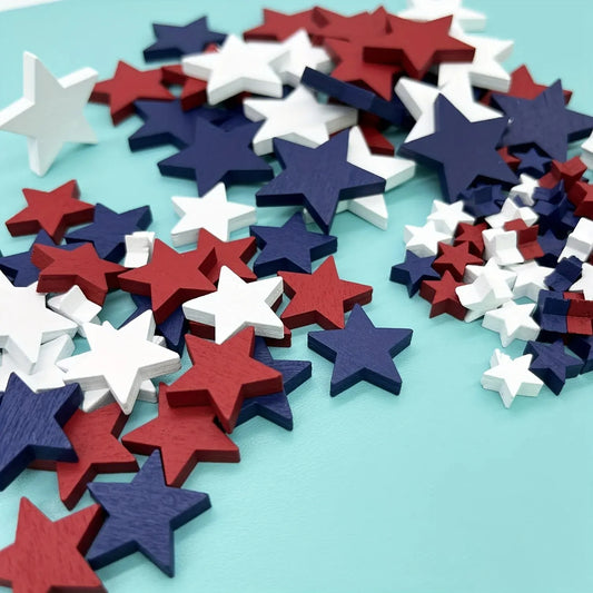 Patriotic Mini Wooden Stars Decorations (30/60pcs) – Red Blue White 1-3cm 4th of July Independence Day DIY Ornament Craft Supplies