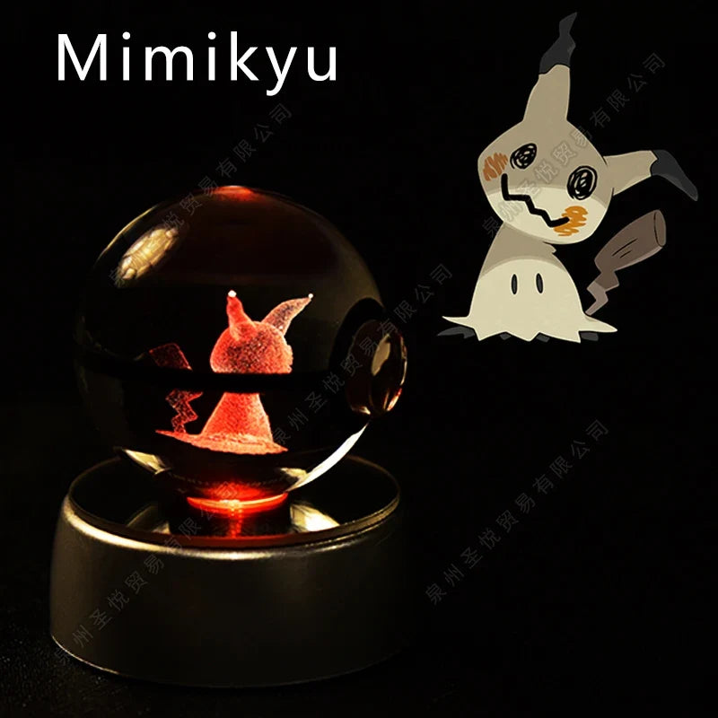Pokémon Crystal Ball Night Light - 3D Pikachu Gengar Mewtwo Glass Lamp Statue Kids Birthday Gift