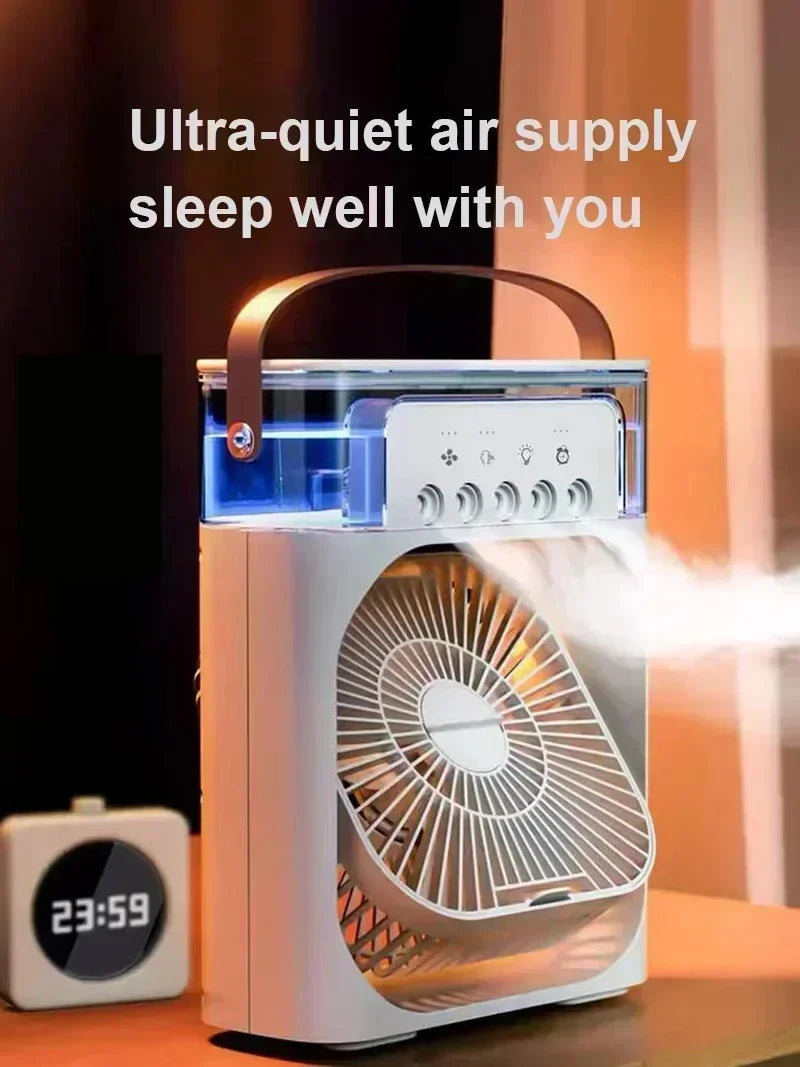 3-in-1 Mini Air Cooler Fan – Portable Household Air Conditioner with LED Night Light, Humidifier, and Adjustable Air for Home & Office