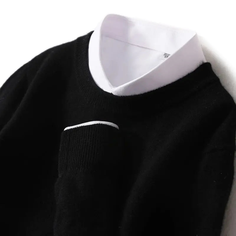 Men's Autumn Winter Cashmere Sweater - Soft Warm O-Neck Loose Knit Pullover Korean Style Top