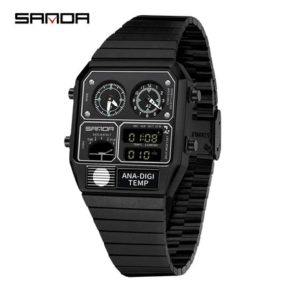 SANDA 3192 Men's LED Square Watch with Thermometer, Stopwatch & Chronograph – Multi-function Casual Timepiece for Youth   2/2