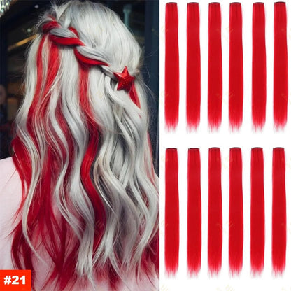 18-Color Clip-In Hair Extensions – 22 Inch Long Straight Synthetic Wig with High Gloss for Women & Children