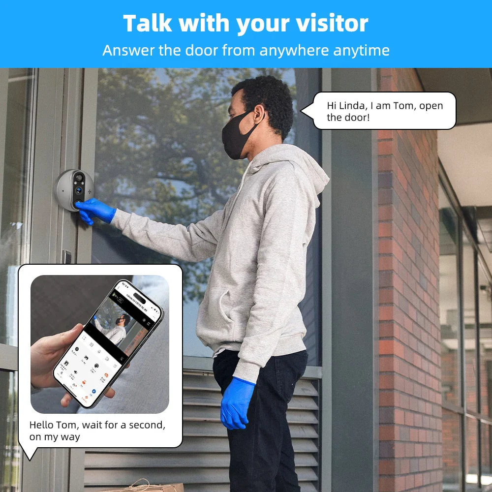 3MP Smart Life Tuya WiFi Doorbell — 1080P Peephole Camera, 5000mAh Battery, PIR Motion Sensor, IR, Alexa & Google Compatible