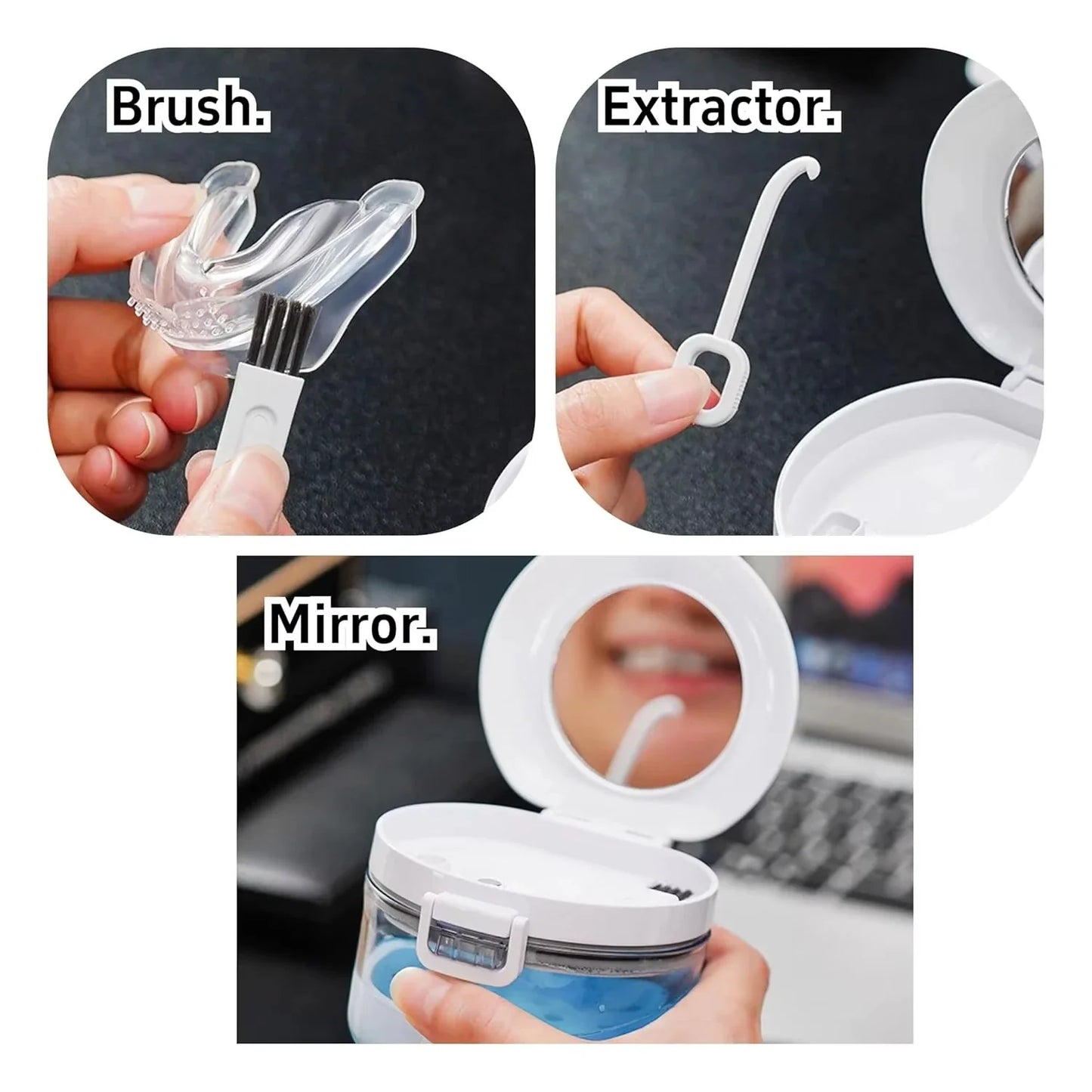 Clear Denture Case – Large Denture Bath Box with Strainer for Storage & Travel, Mouth Guard Cleaning Container