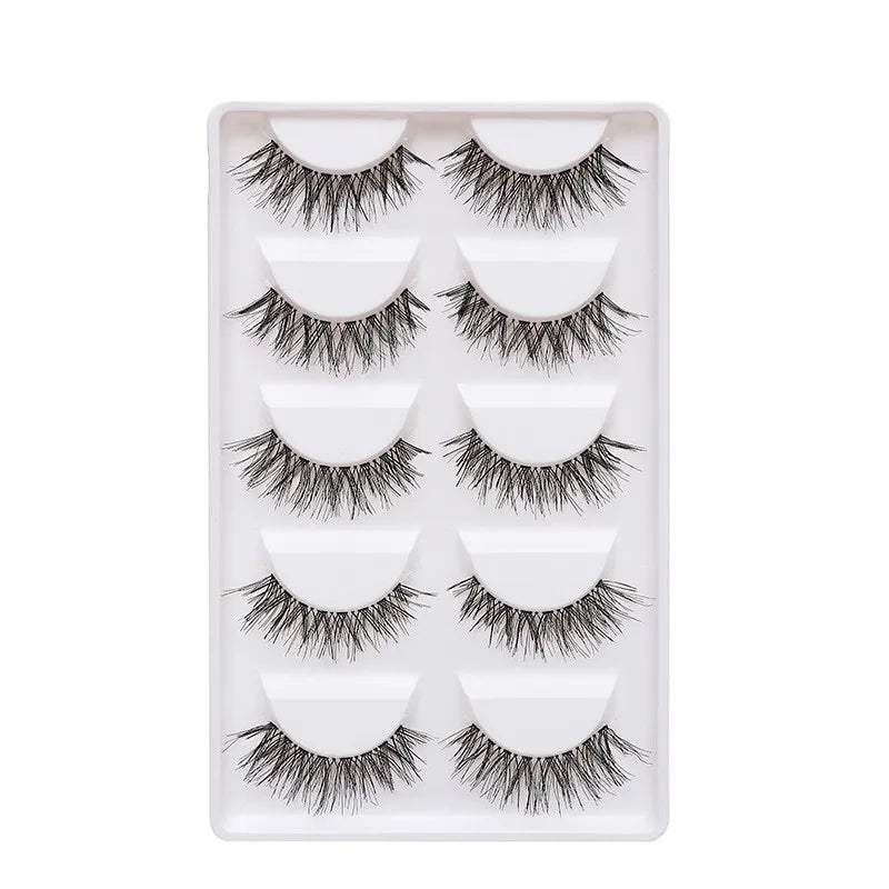 5 Pairs Manga Style Cosplay False Eyelashes – Soft Natural Short Mink Strip Lashes with Clear Band
