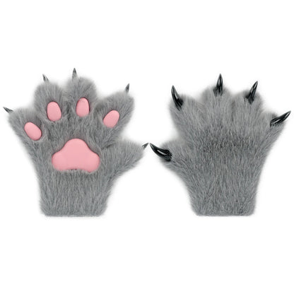 Furry Animal Paw Gloves – Cat, Wolf, Fox, Dog Fluffy Costume Mittens for Kids Cosplay, Halloween & Christmas