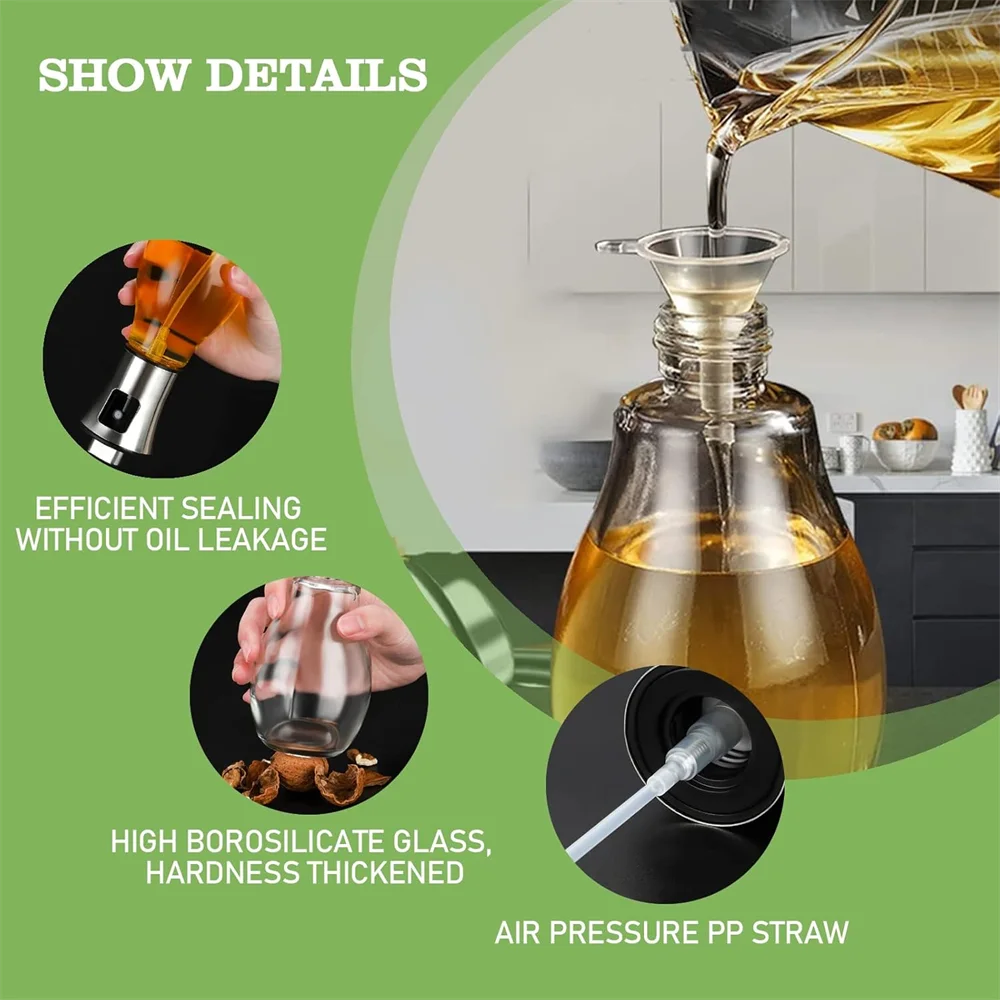 200ML Stainless Steel Oil Sprayer - Precise Glass Cooking Spray Bottle with Funnel for Kitchen Use