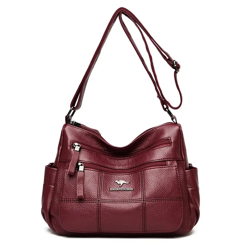 Women’s Soft Leather Luxury Handbag – Designer 3-Layer Large Capacity Shoulder & Crossbody Tote Bag