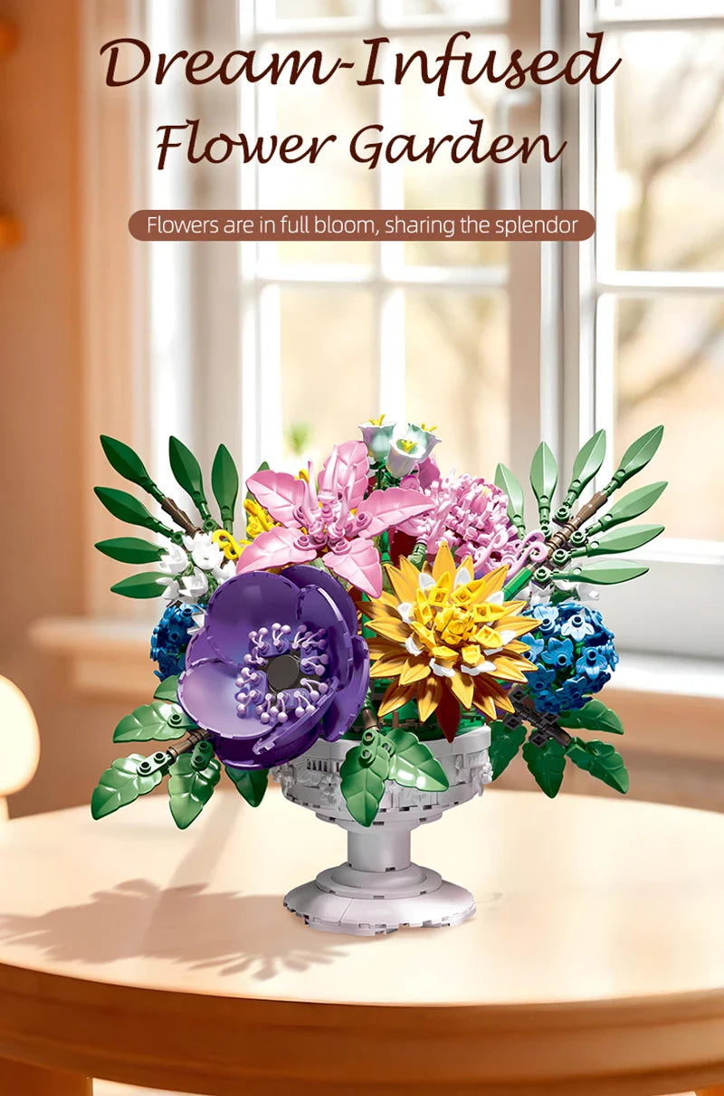1081PCS Dream Flower Bouquet Building Blocks – Model Room & Garden Ornaments Toy for Kids, Girls, Adults, Christmas Gifts