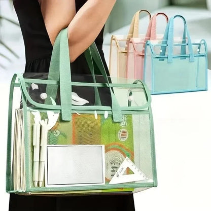 Transparent PVC Exam Bag - Large Capacity Waterproof Study Pouch for School Test Papers, Documents & Stationery Storage
