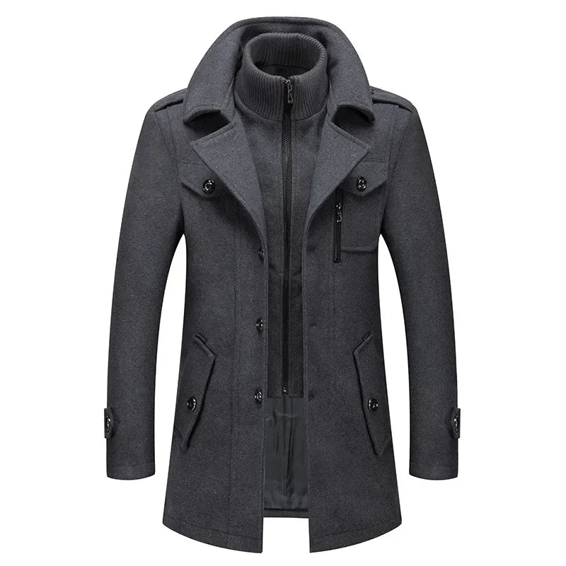 Men's Cashmere Wool Blend Trench Coat - Premium Winter Business Casual Overcoat