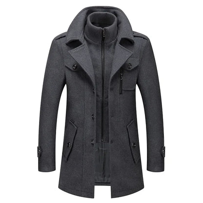 Men's Cashmere Wool Blend Trench Coat - Premium Winter Business Casual Overcoat