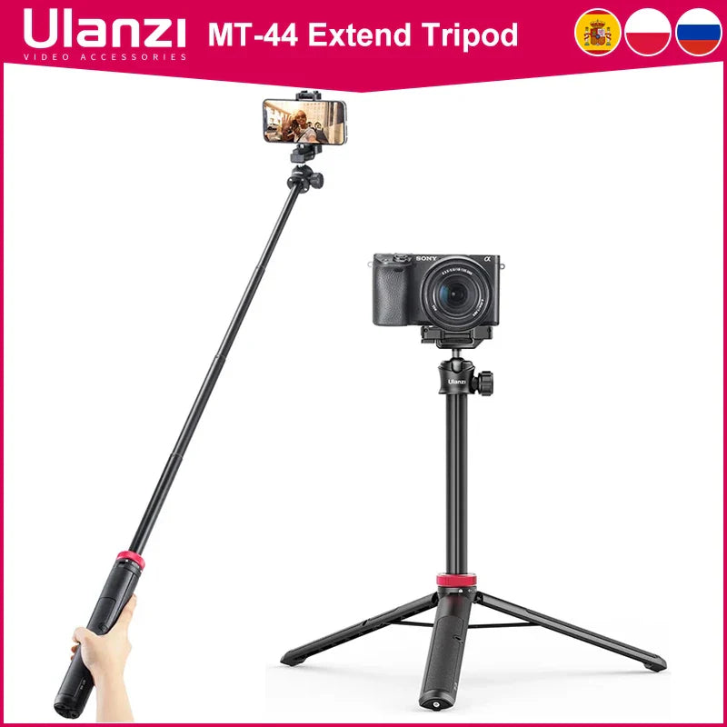 ULANZI MT-44 Tripod – Smartphone Vlog Tripod with Cold Shoe & Phone Mount Holder for Mobile & SLR Cameras