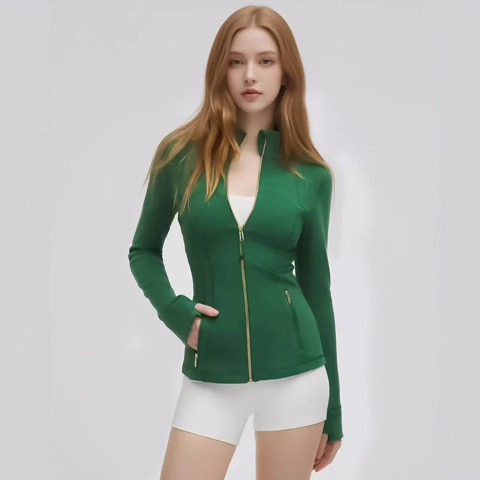 Women's Stand Collar Workout Jacket - Long Sleeve Sporty Fitness Training Top