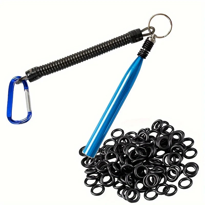Stainless Steel Wacky Rig Tool Set - Fishing Rigging Kit with 100 O-Rings for Soft Bait Setup
