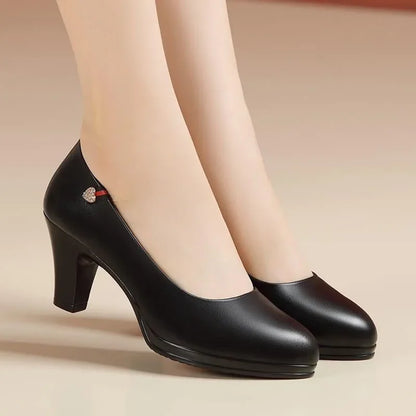 Women’s Lightweight Wedge Heel Shoes – Spring & Autumn Casual Black Leather Pumps for Home & Outdoor Comfort