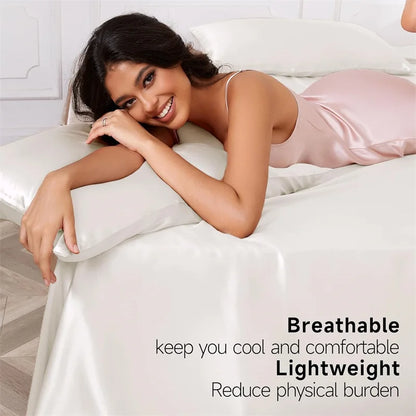 100% Mulberry Silk Bed Sheet Set - Luxury Silk Bedding with Fitted Sheet, Flat Sheet & Pillowcases
