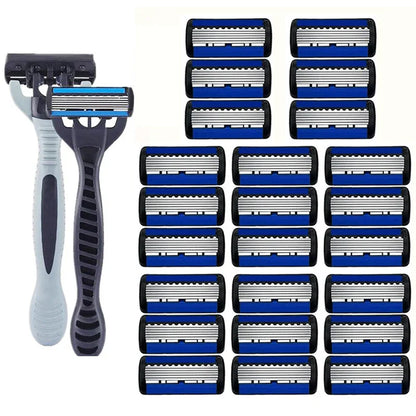Men’s Manual Safety Razor – 6-Layer Stainless Steel Hair Removal Knife with Replaceable Heads and Razor Tools