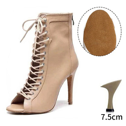 Women’s Latin Dance Stiletto Boots - Spring/Autumn Open Toe Thin Heel Ballroom Shoes