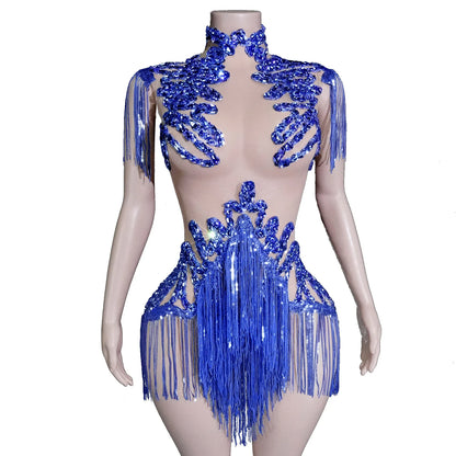 Sexy Shiny Silver Sequin & Black Spandex Jumpsuit — 2025 Women’s Prom, Dancer & Stage Performance Costume