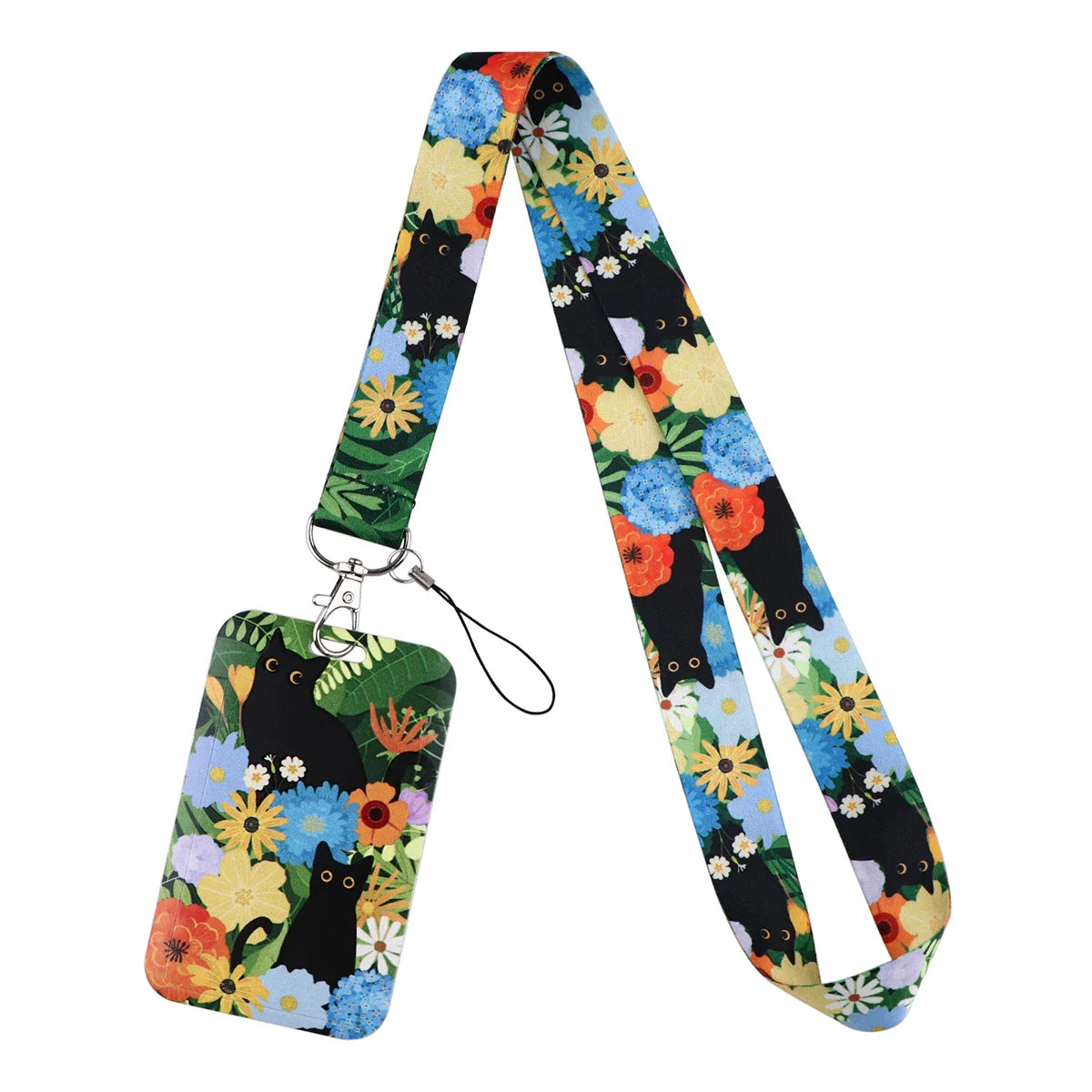 LX1293 Cartoon Black Cat Lanyard – Keychain, ID & Credit Card Holder, Phone Charm Neck Strap, Badge Accessories