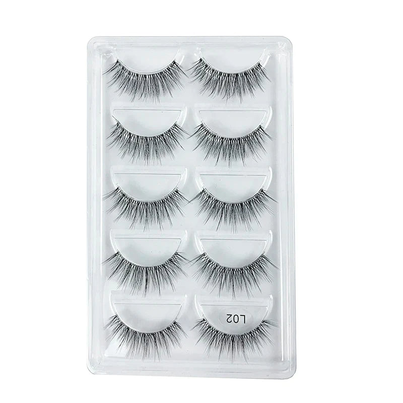 5 Pairs Manga Style Cosplay False Eyelashes – Soft Natural Short Mink Strip Lashes with Clear Band
