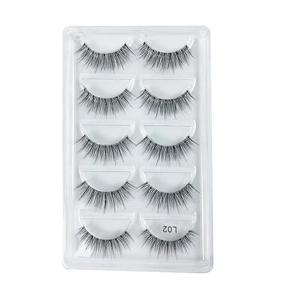 5 Pairs Manga Style Cosplay False Eyelashes – Soft Natural Short Mink Strip Lashes with Clear Band
