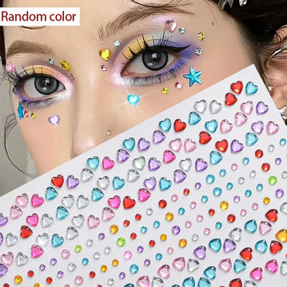 3D Holographic Teardrop Rhinestone Stickers - Self-Adhesive Crystal Diamond Face, Eye & Hair Decoration Tattoos