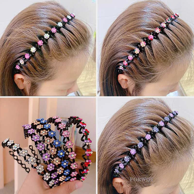 Rhinestone Pearl Flower Hairband - Non-Slip Elastic Headband for Women & Girls
