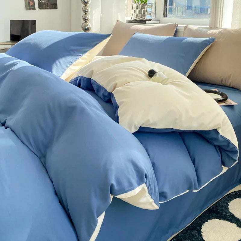 Washed Cotton Duvet Cover Set - Solid Color Soft Bedding Collection with Pillowcases Comforter Cover 220x240cm