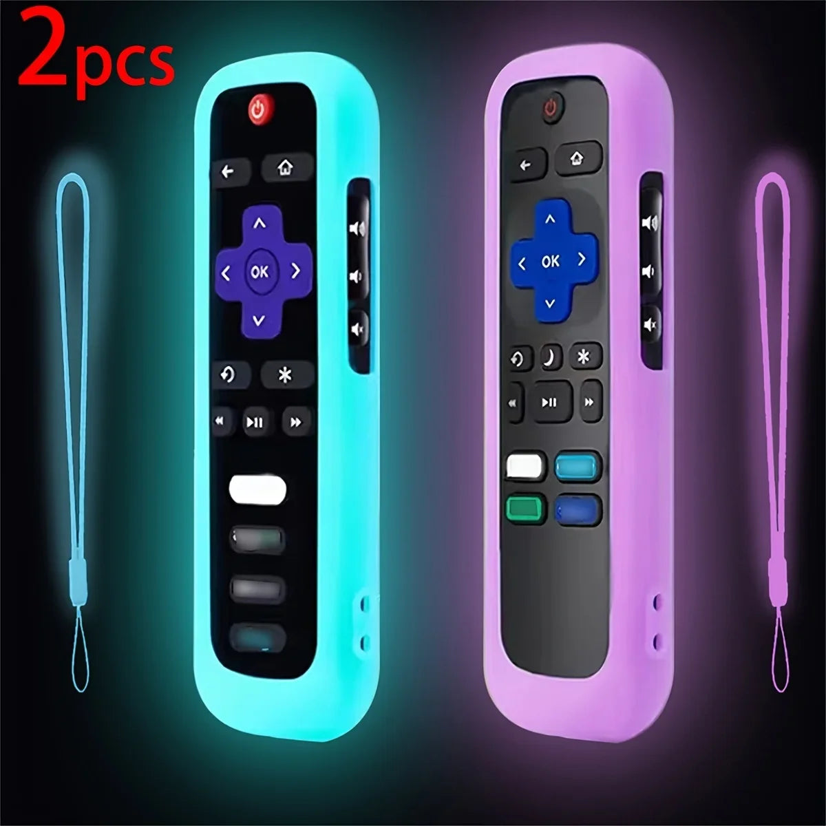 Luminous Silicone Remote Cover - Glow Protective Case with Rope for TCL Hisense Roku TV Remote Control