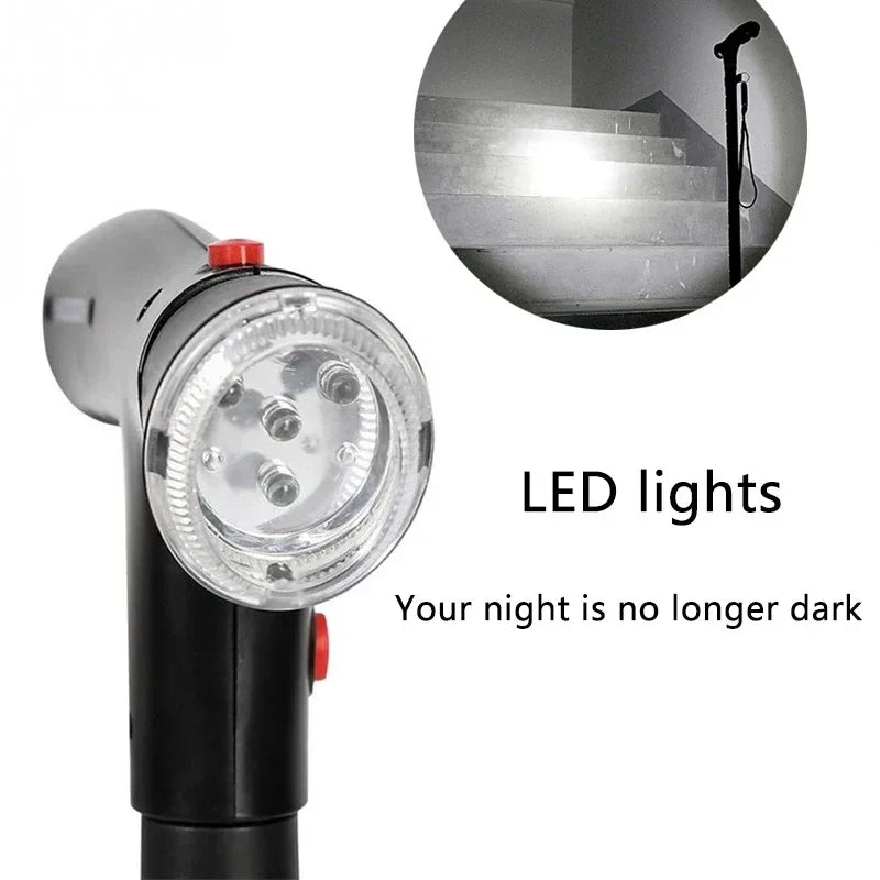 Collapsible Telescopic Cane with LED & Alarm — Folding Walking Stick for Elderly, Trusty Crutches for Seniors, Moms & Dads