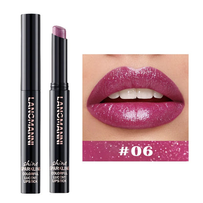 LANGMANNI Pearlescent Lipstick - Slanted Tip Long Lasting Color Lip Gloss Makeup