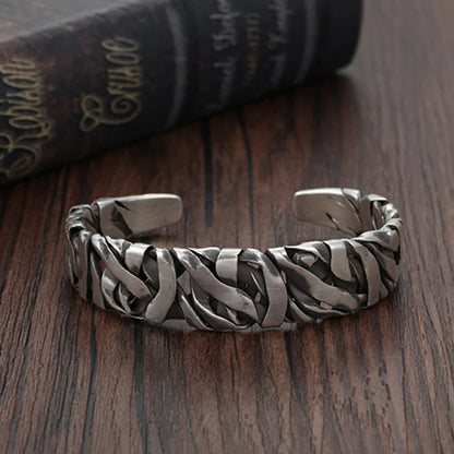 925 Sterling Silver Wide Geometric Bangle - Punk Irregular Bracelet for Men and Women - Fashion Jewelry Gift