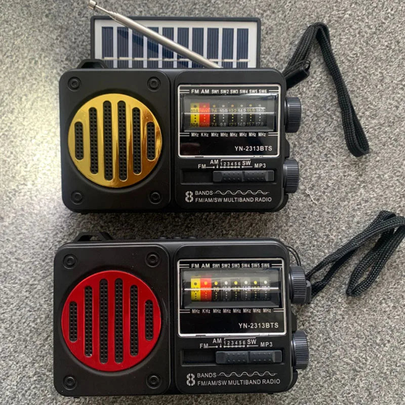 Portable Solar Emergency Radio – FM/AM/SW1-6 Multi-Band Receiver with Bluetooth Speaker, Flashlight, TF Card & USB MP3 Player Outdoor Survival Device