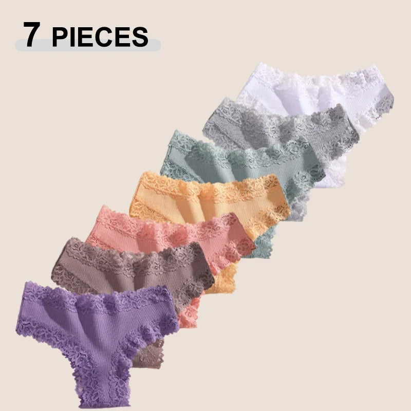 7PCS Women’s Lace Panties Set - Seamless Brazilian Low Rise G-String Cotton Lingerie Soft Underwear S-XL