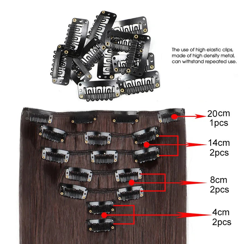 WIGSIN 24 Inch Synthetic Hair Extensions - 7PCS Long Straight Clip-In Hairpieces for Women in Black and Blonde Styles