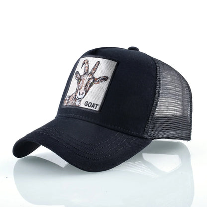 Goat Patch Trucker Cap - Embroidered Adjustable Snapback Baseball Hat for Men & Women