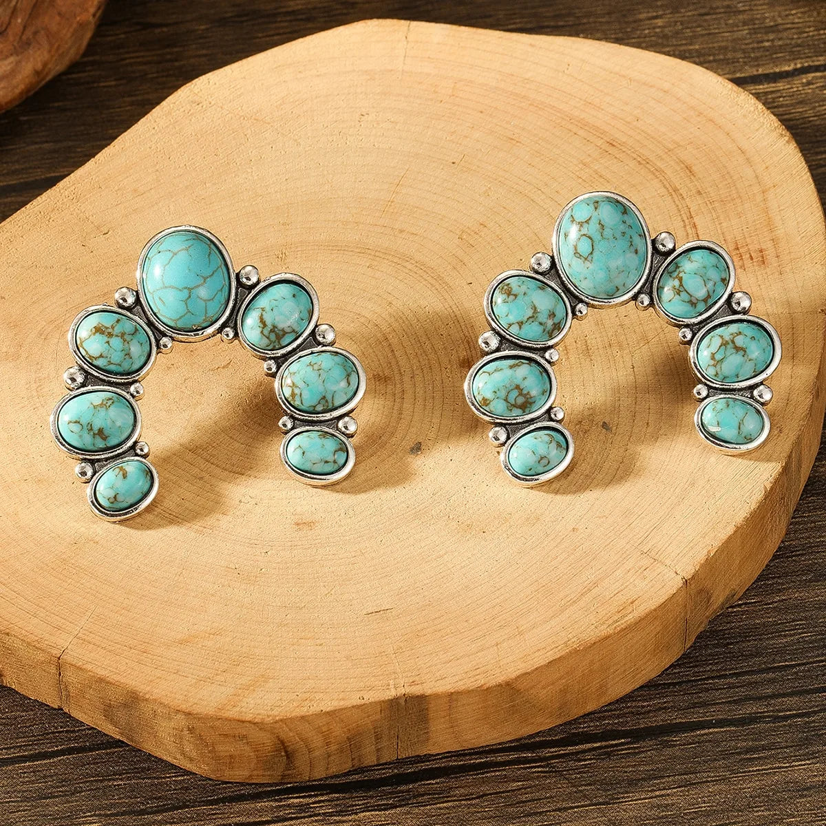 Vintage Tribal Gemstone Earrings - Women's Ethnic Style Rose Red Blue Fashion Jewelry Gift