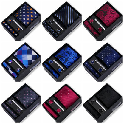 Men’s Green Business Tie Set - Premium Necktie with Hanky, Cufflinks & Tie Clip Gift Box for Wedding Formal Wear
