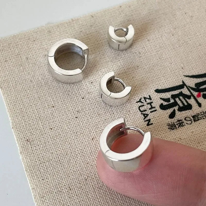 Classic Silver Hoop Earrings - Minimalist Wide Huggie Style Punk Jewelry for Women